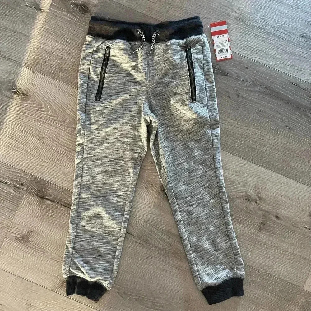 Cat & Jack Kids Drawcord Waistband Tapered Leg Pants Almond Gray XS NWT